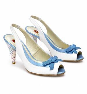 Paul Smith White Leather Peep Toe Slingback Pumps Stripe Heel Bow Women’s EU 40